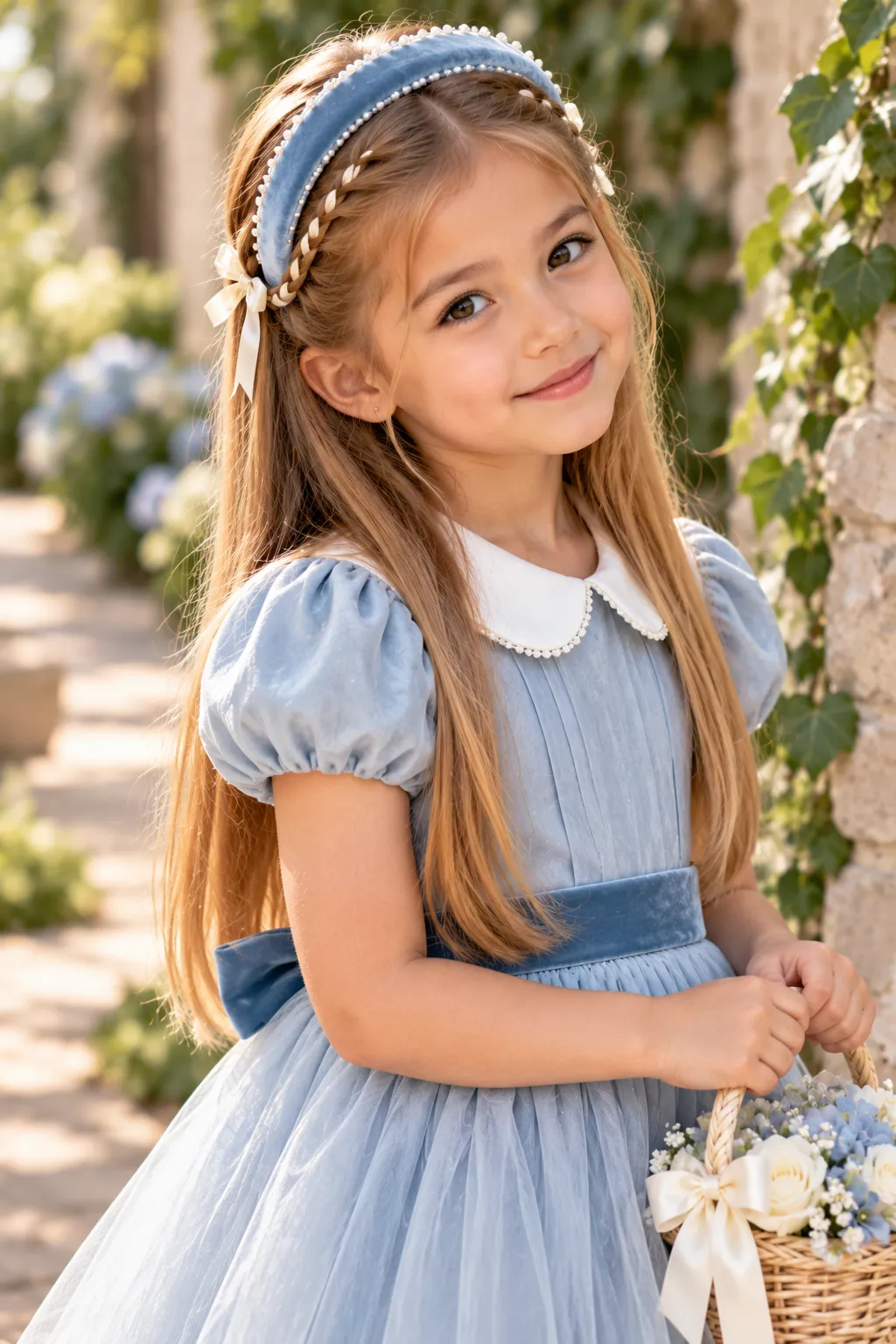 Straight Hair with Pearl Headband and Side Braids