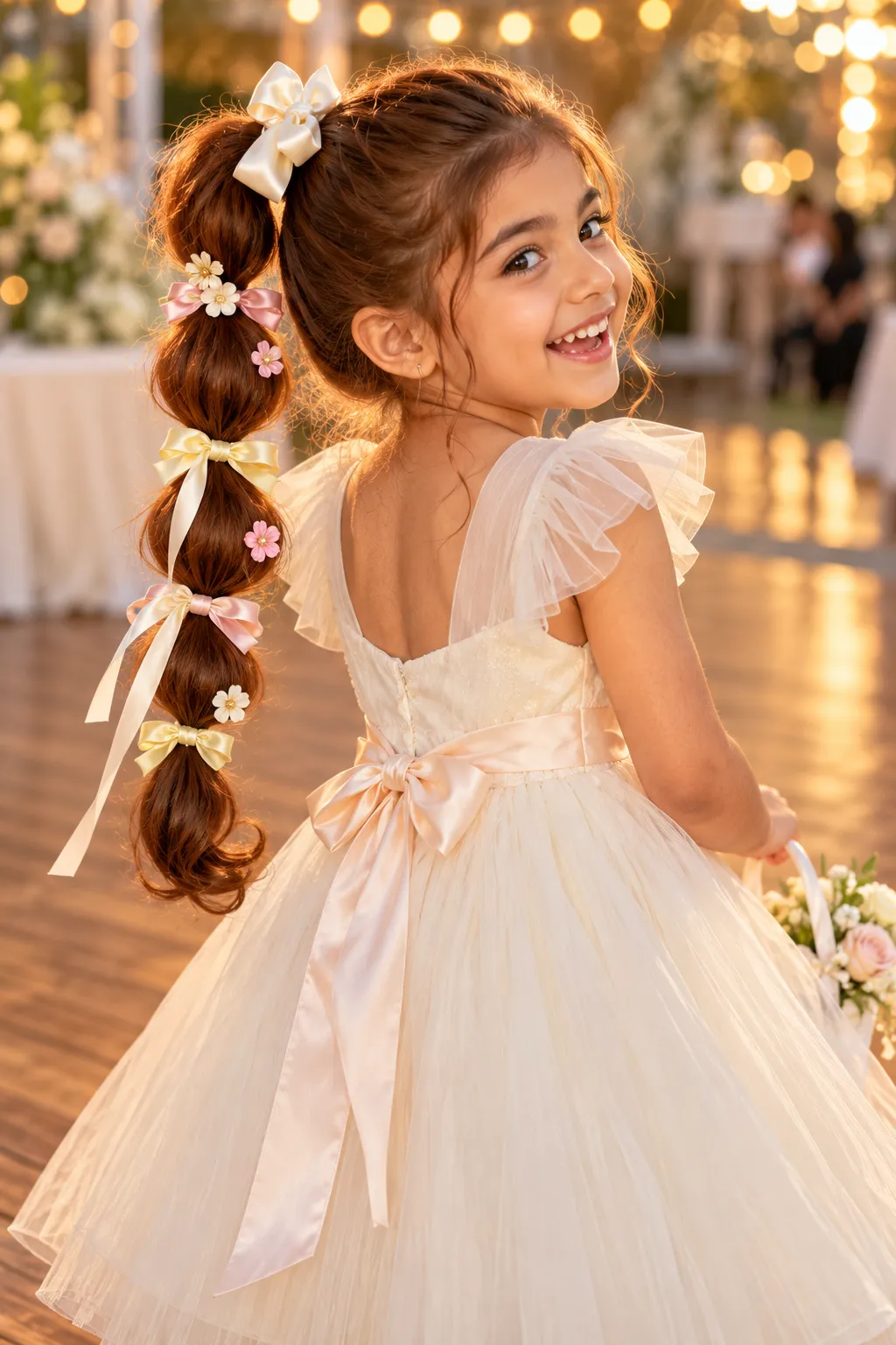 Bubble Ponytail with Ribbon Bows