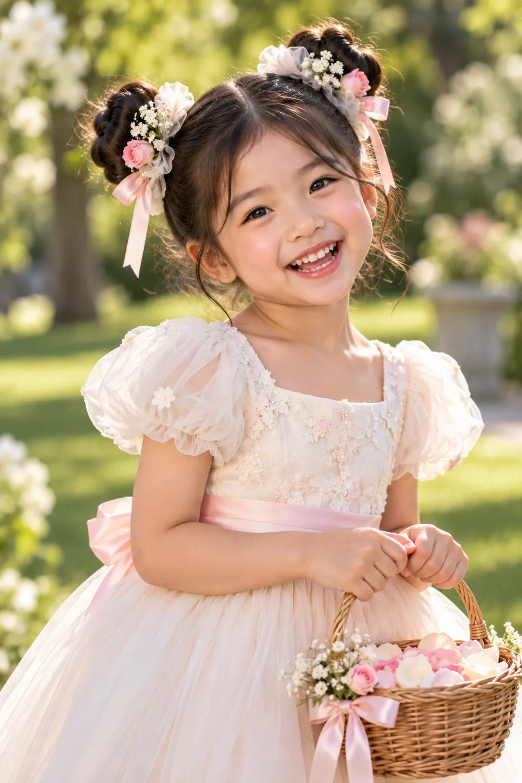 Space Buns with Rose and Tulle Accents