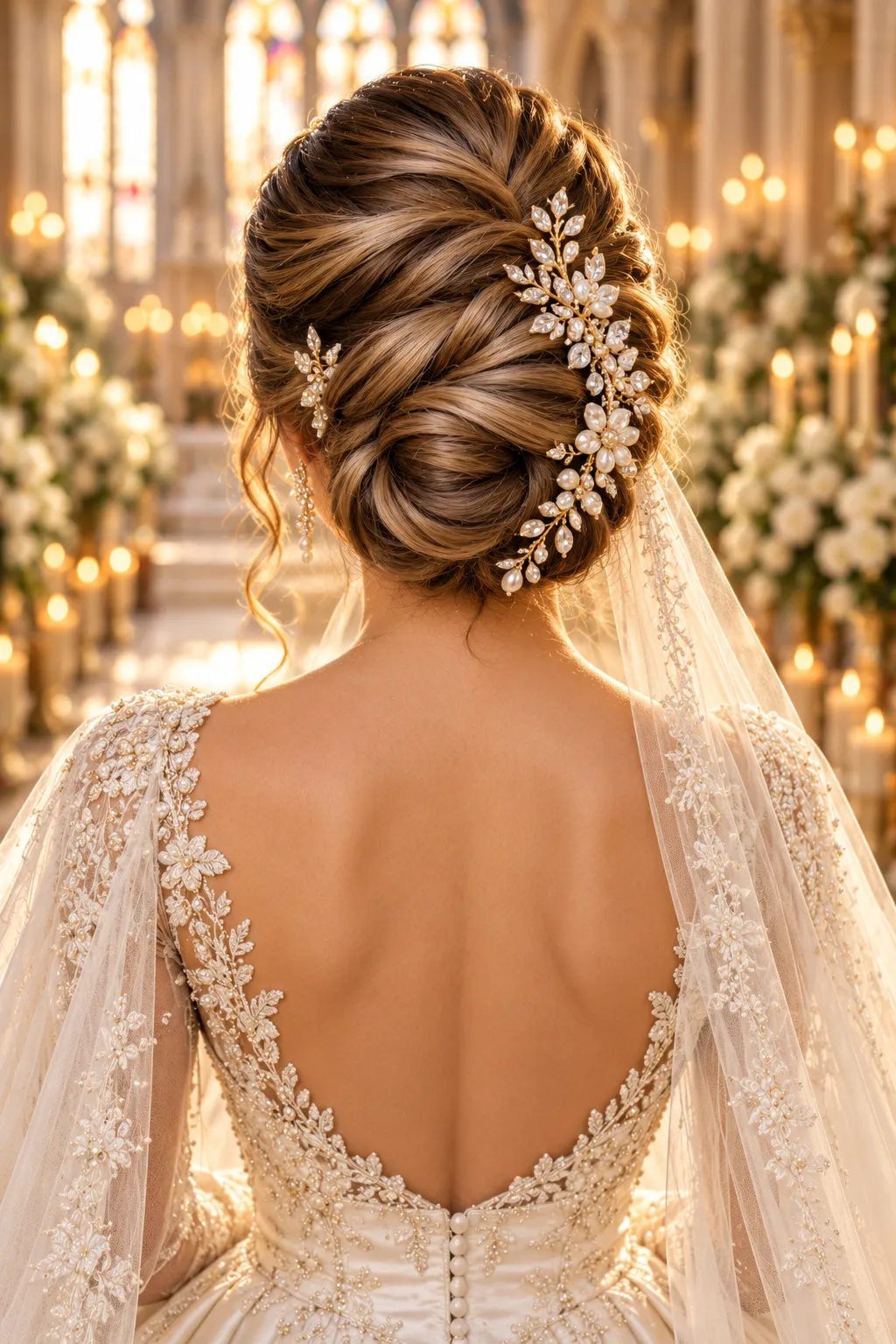 Sculpted Twisted Chignon with Crystal Hair Combs