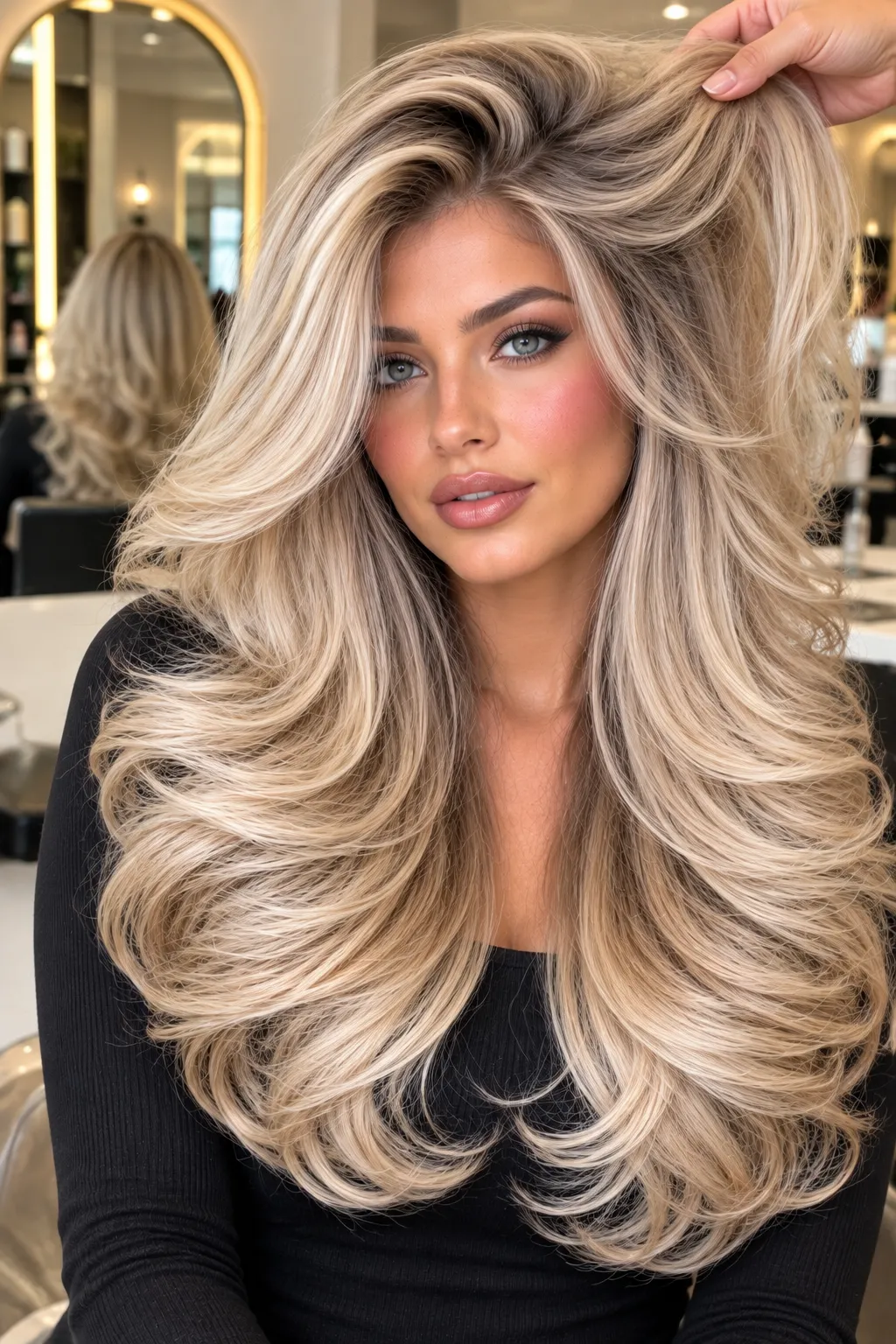 Platinum Blonde Salon Blowout with Dark Roots Platinum Blonde Salon Blowout with Dark Roots
