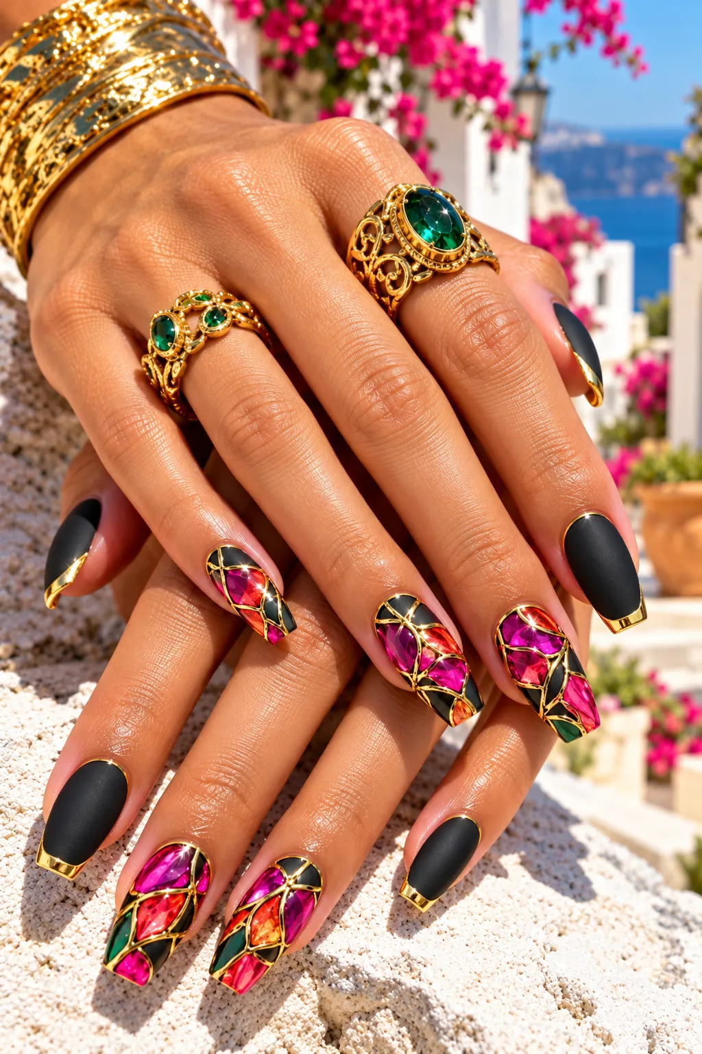 Mediterranean Gilded Stained Glass Nails