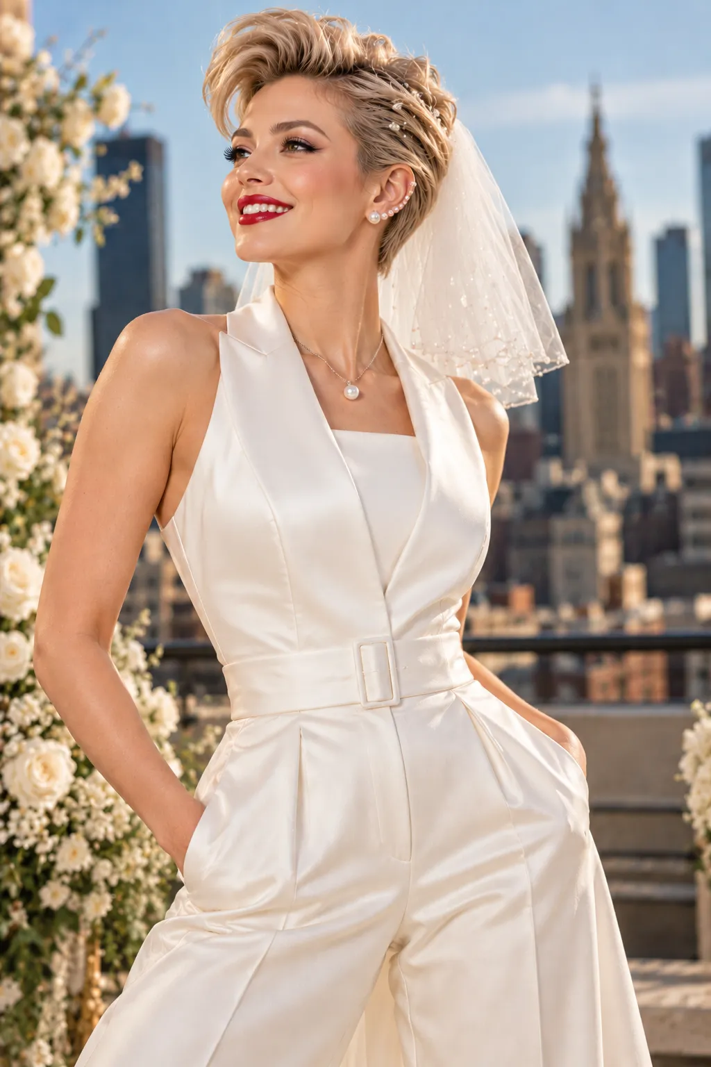 Swept Up Blonde Pixie with Pearl Ear Cuff