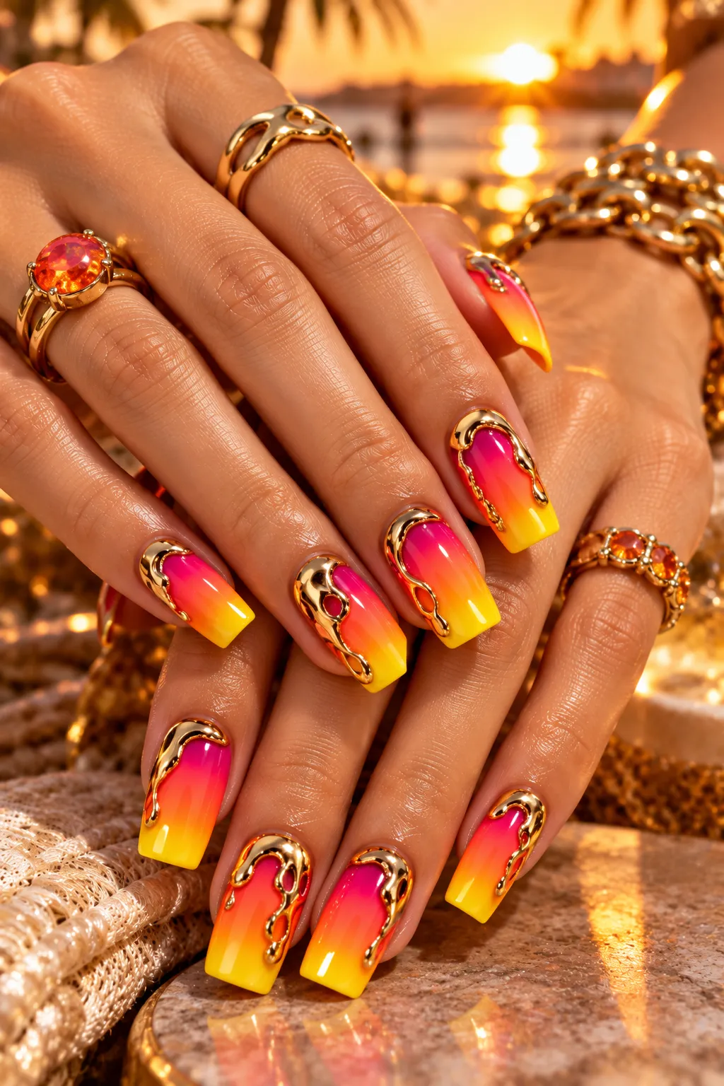 Molten Gold Sunset Nails