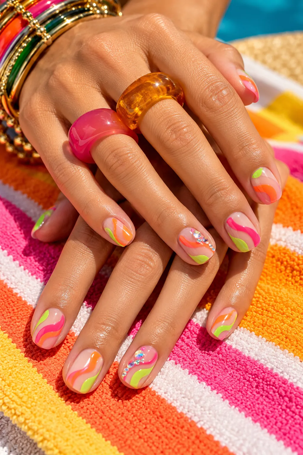 Neon Swirl Manicure by the Pool