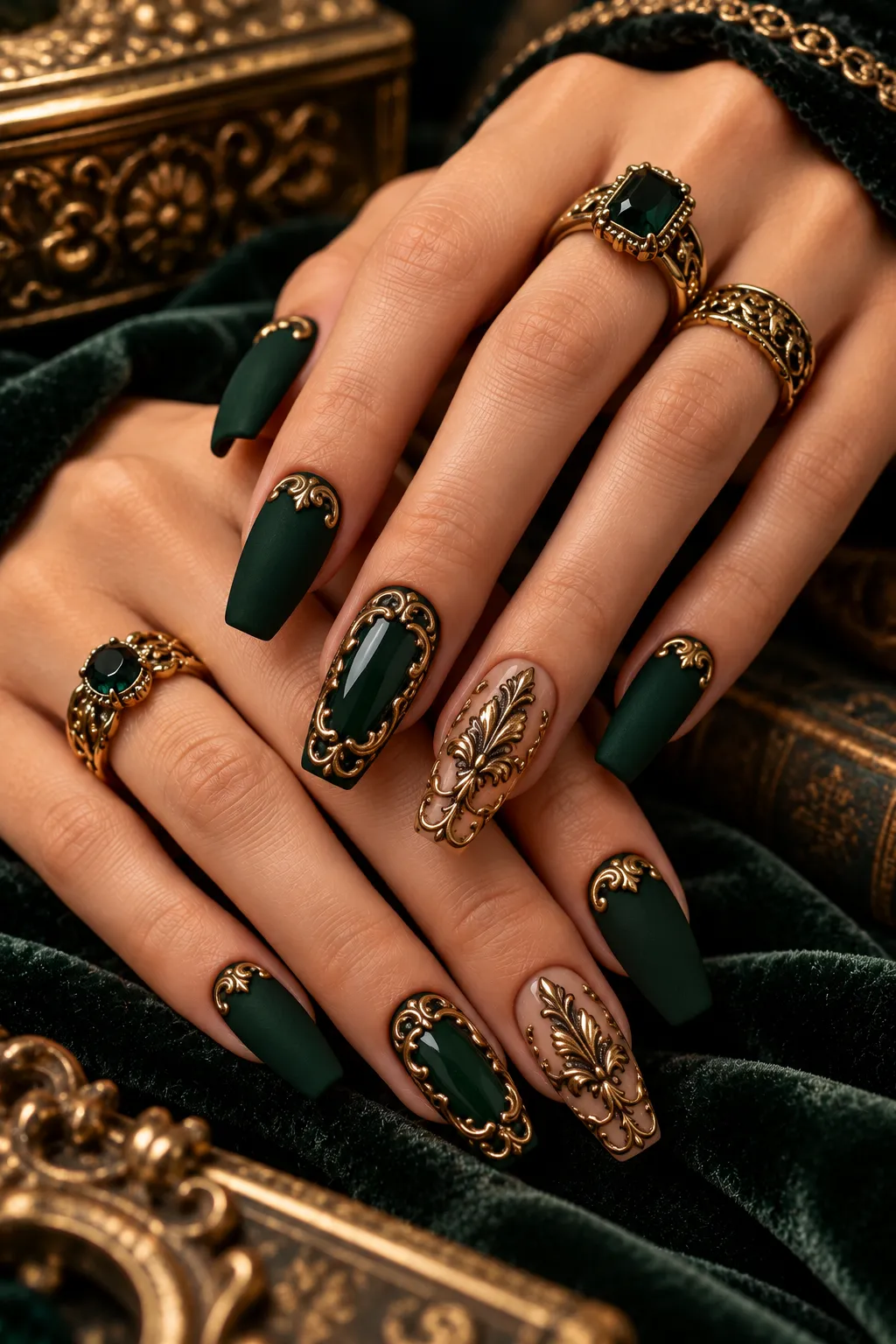  Opulent Emerald Baroque Manicure