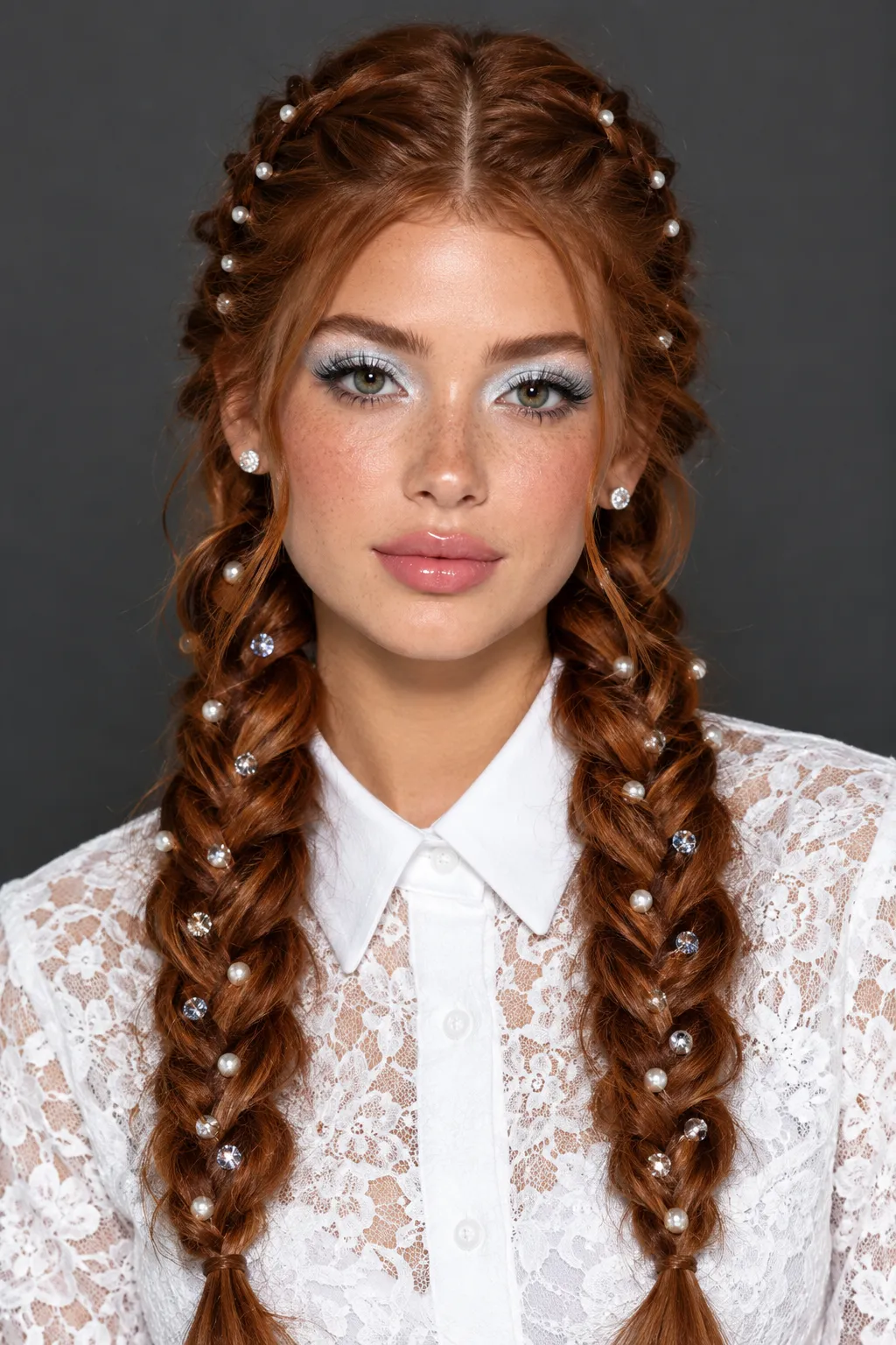 Pearl and Crystal Auburn Double Braids