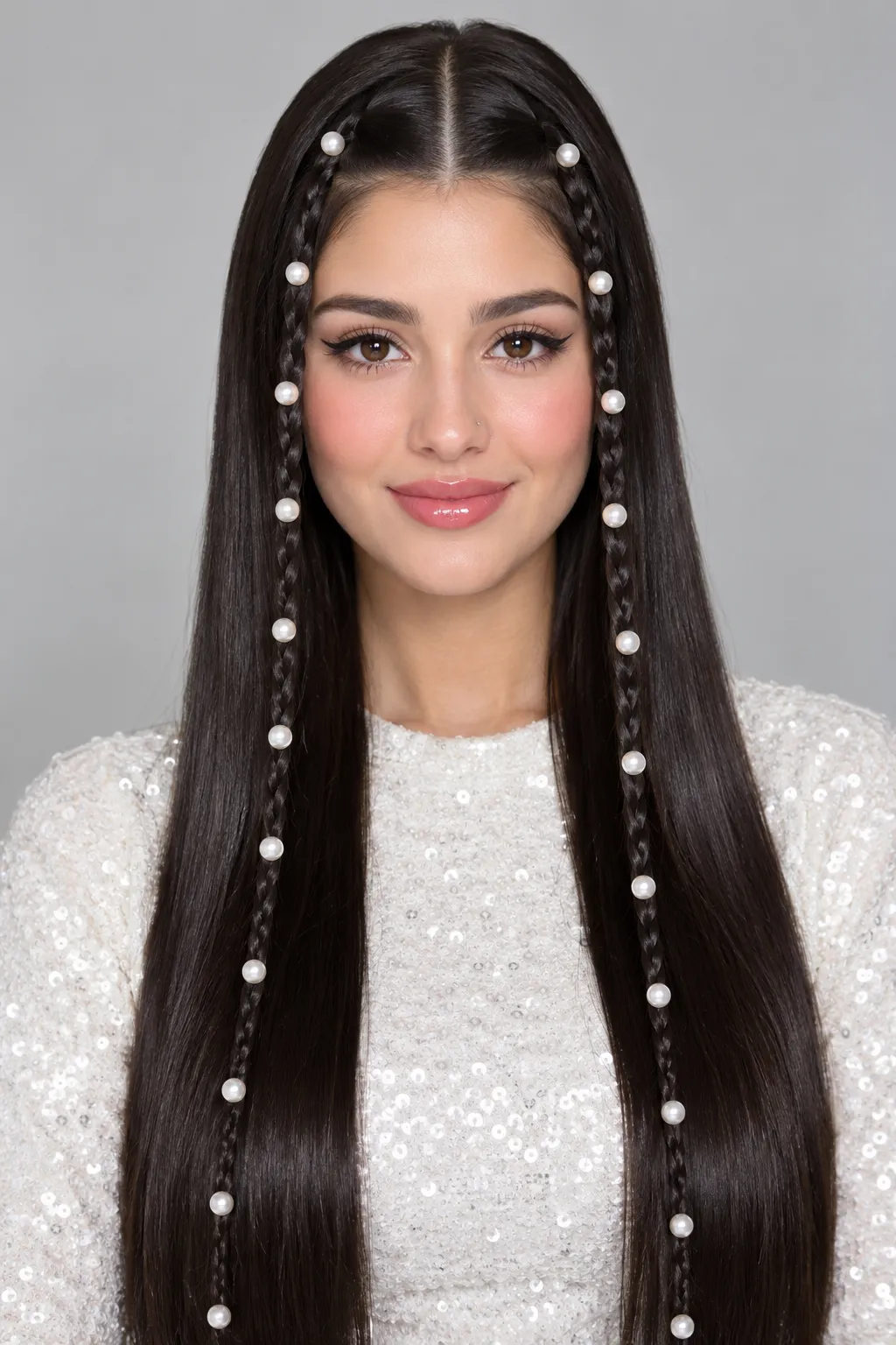  Pearl Braided Sleek Straight Hair