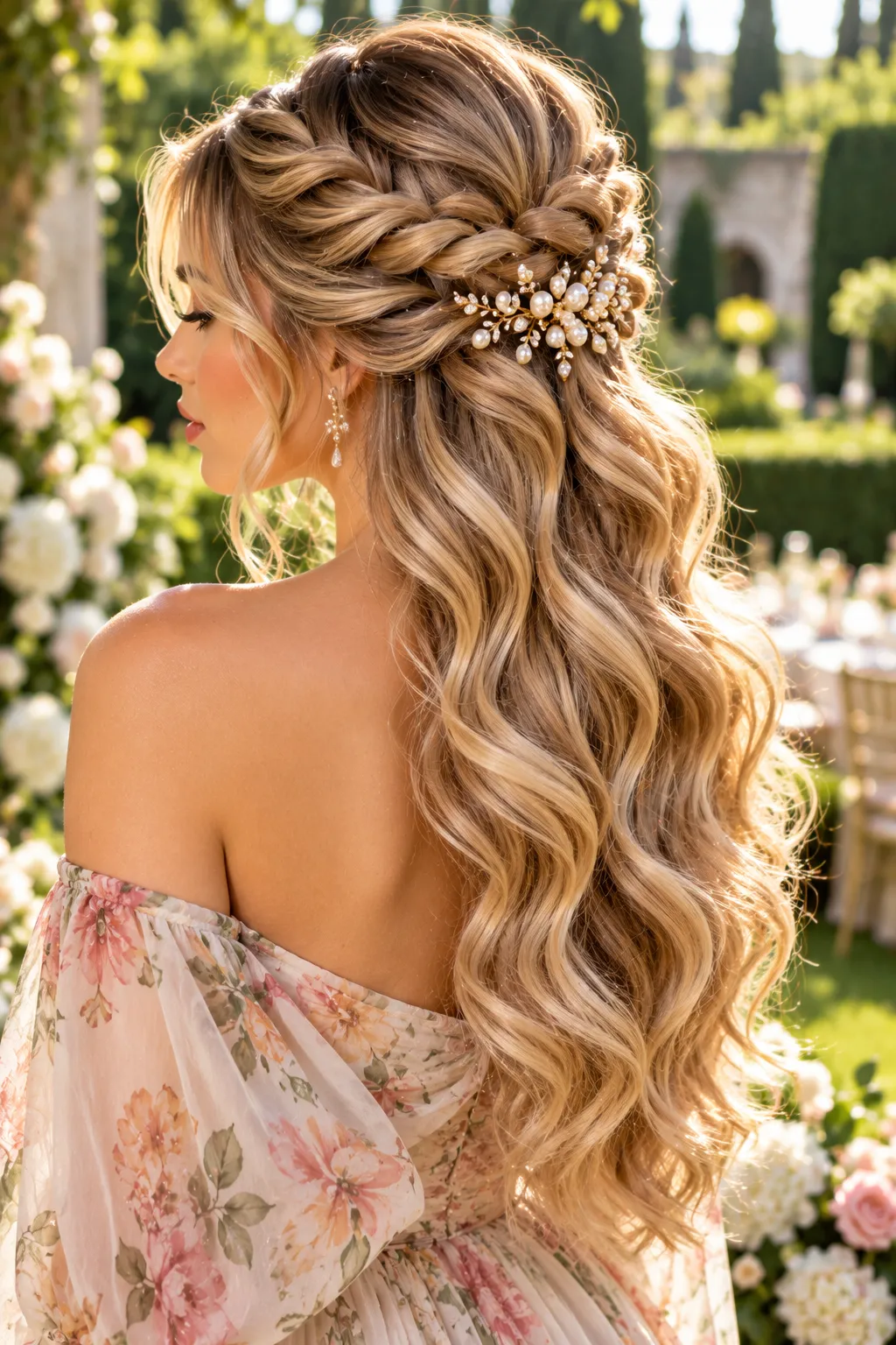 Twisted Half Up with Pearl Hair Comb