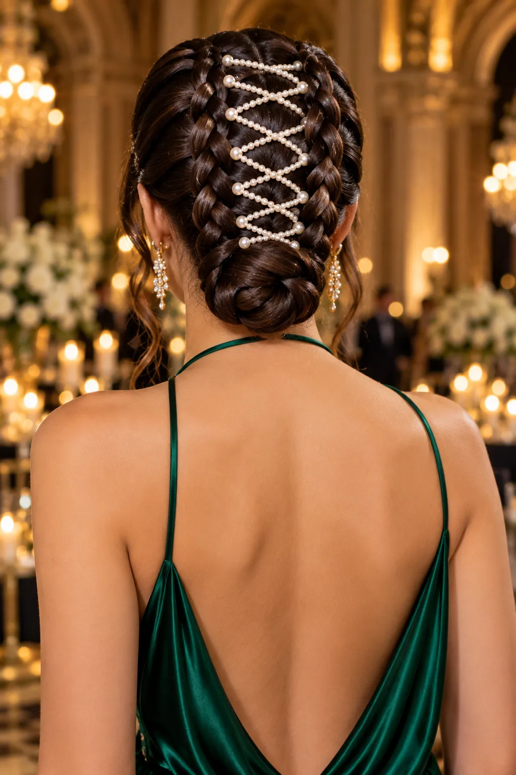  Braided Chignon with Pearl Lace Detail