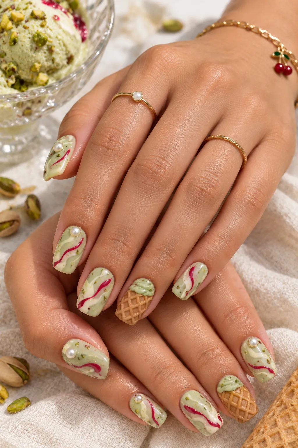Pistachio Gelato Swirl Nails