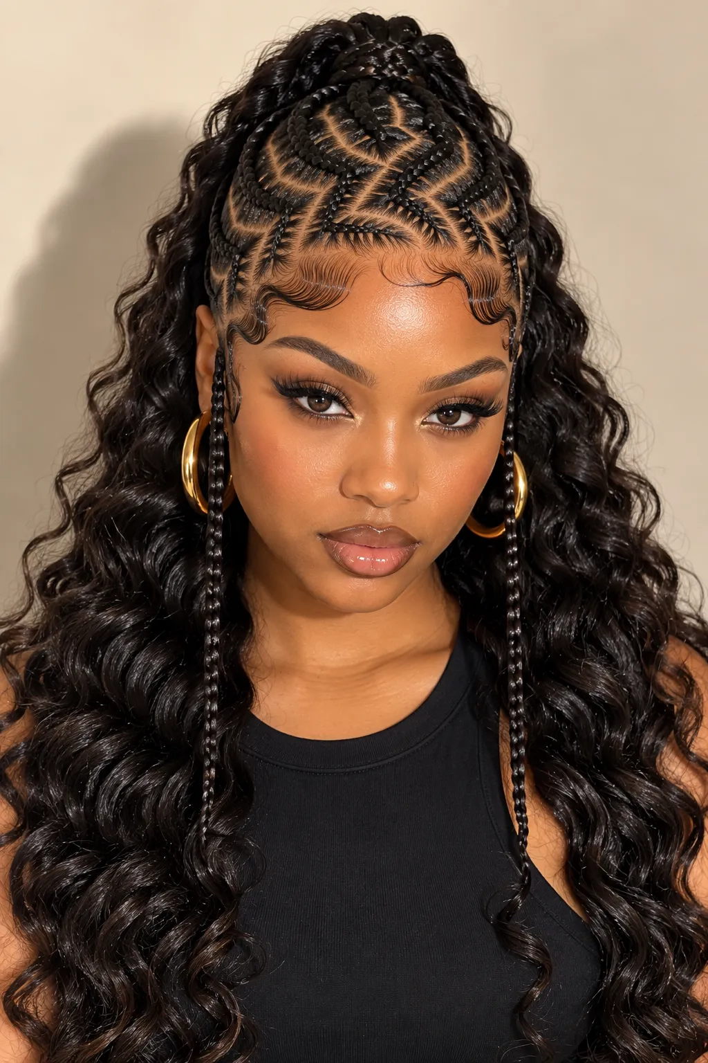 Zigzag Cornrows with Deep Wave Curls Zigzag Cornrows with Deep Wave Curls