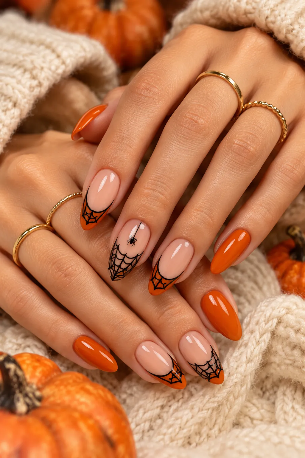 Pumpkin Spice Spiderweb Nails