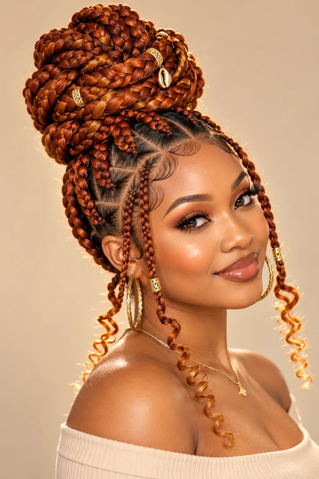 Ginger Braided Top Knot with Curly Ends Ginger Braided Top Knot with Curly Ends