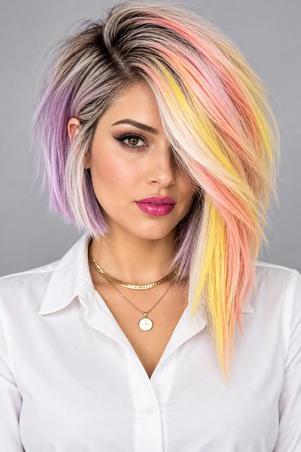 Pastel Rainbow Asymmetrical Lob Pastel Rainbow Asymmetrical Lob