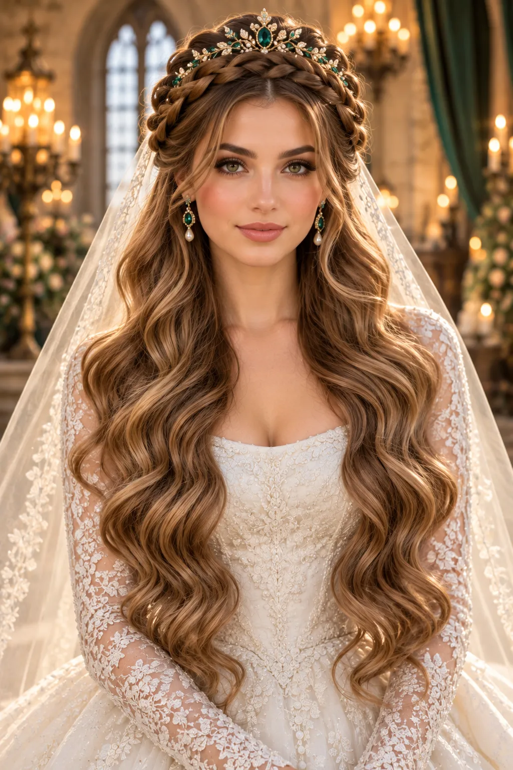Braided Crown with Emerald Tiara
