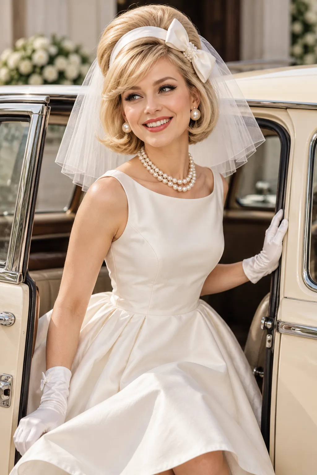 Vintage Bouffant Bob with Satin Bow Headband
