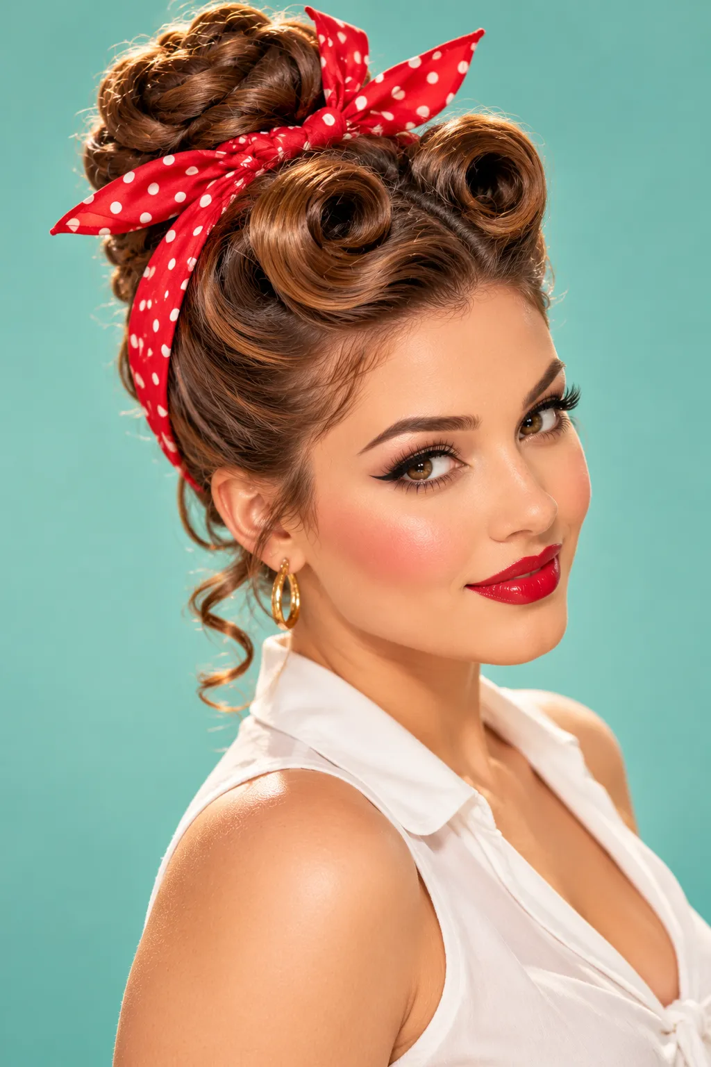 Pin Up Top Knot with Polka Dot Bandana Pin Up Top Knot with Polka Dot Bandana
