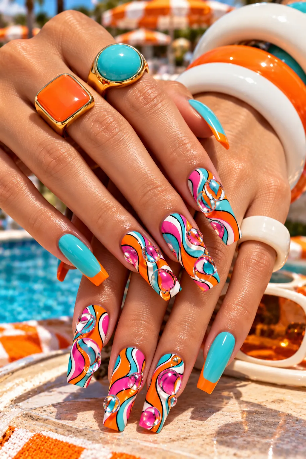 Retro Poolside Nail Art