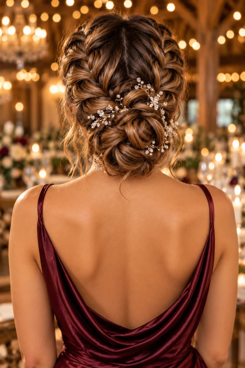 Double Braided Low Bun with Crystal Vine
