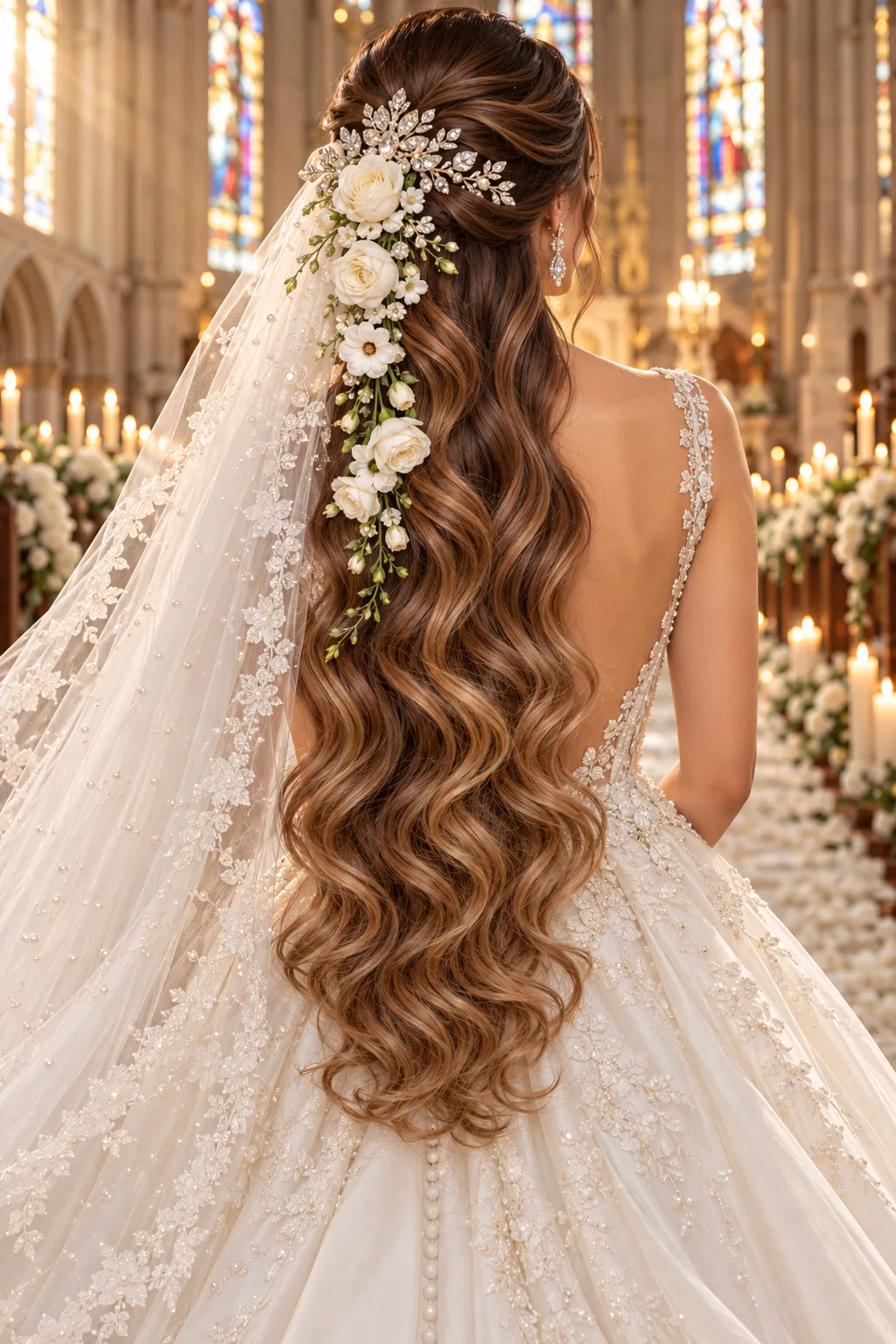 Cathedral Waves with Cascading White Roses