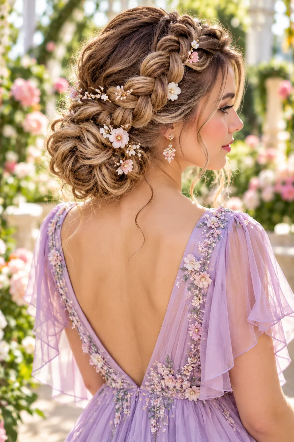 Braided Floral Updo with Blossom Accents