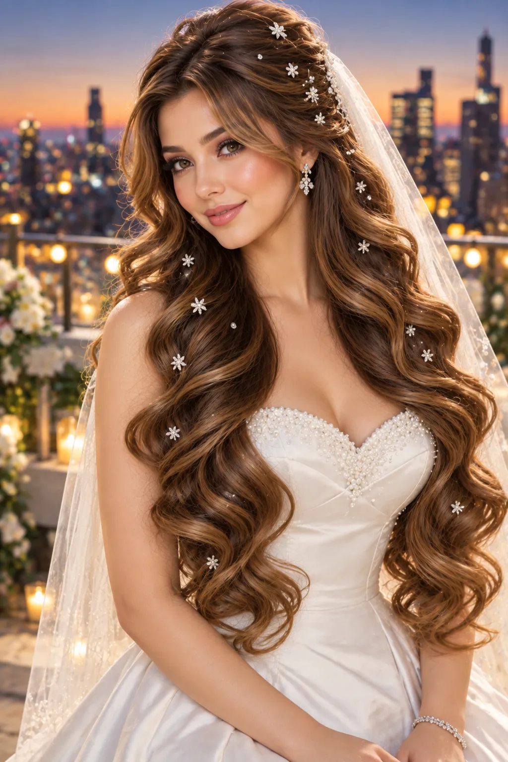 Voluminous Curls with Starry Crystal Pins