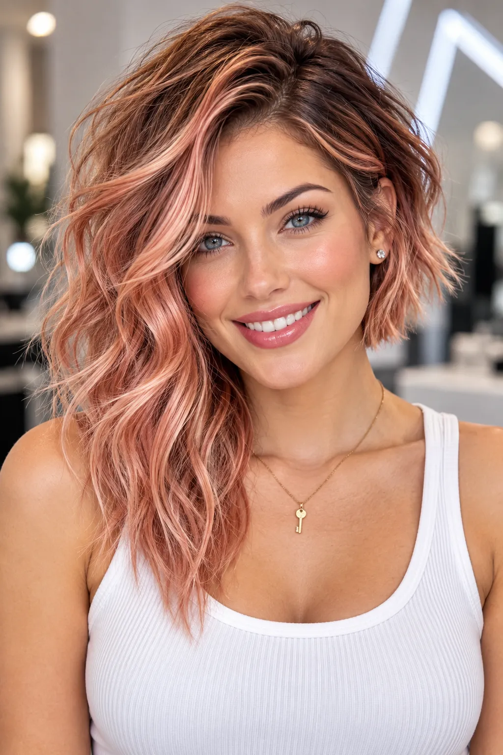 Rose Gold Wave Asymmetrical Lob Rose Gold Wave Asymmetrical Lob