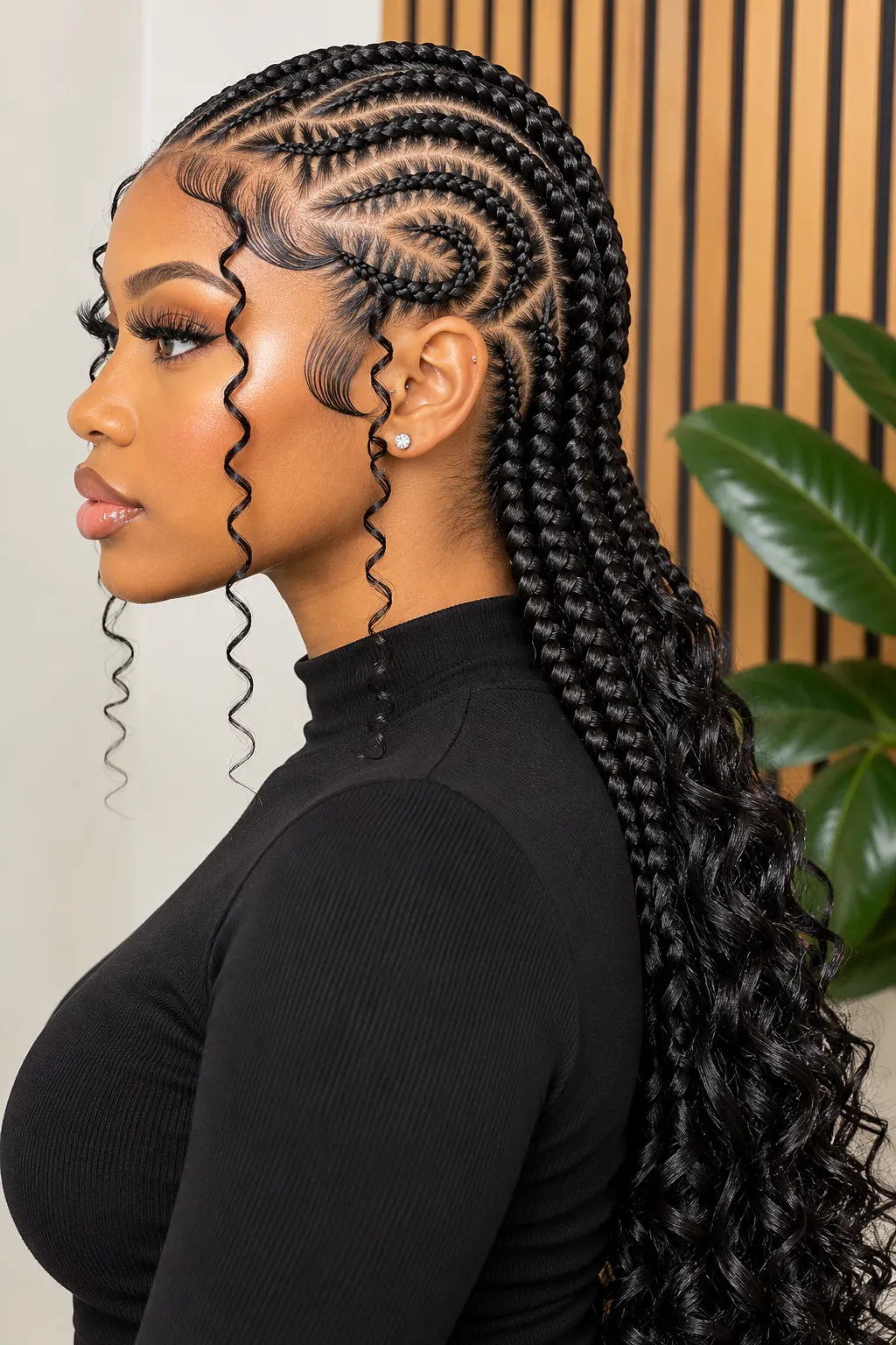 Swirl Cornrows with Curly Tendrils and Boho Braids Swirl Cornrows with Curly Tendrils and Boho Braids