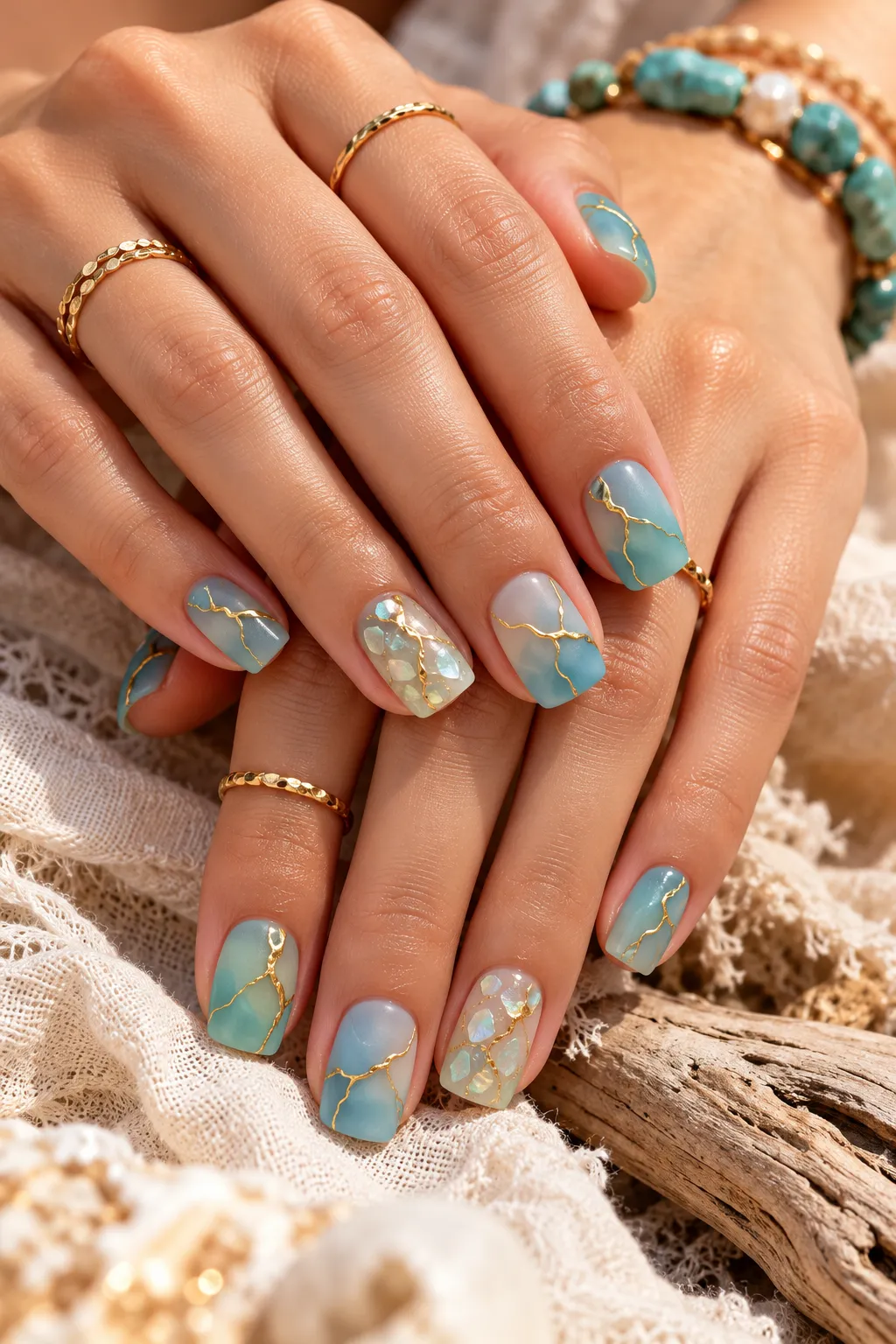 Sea Glass Kintsugi Manicure