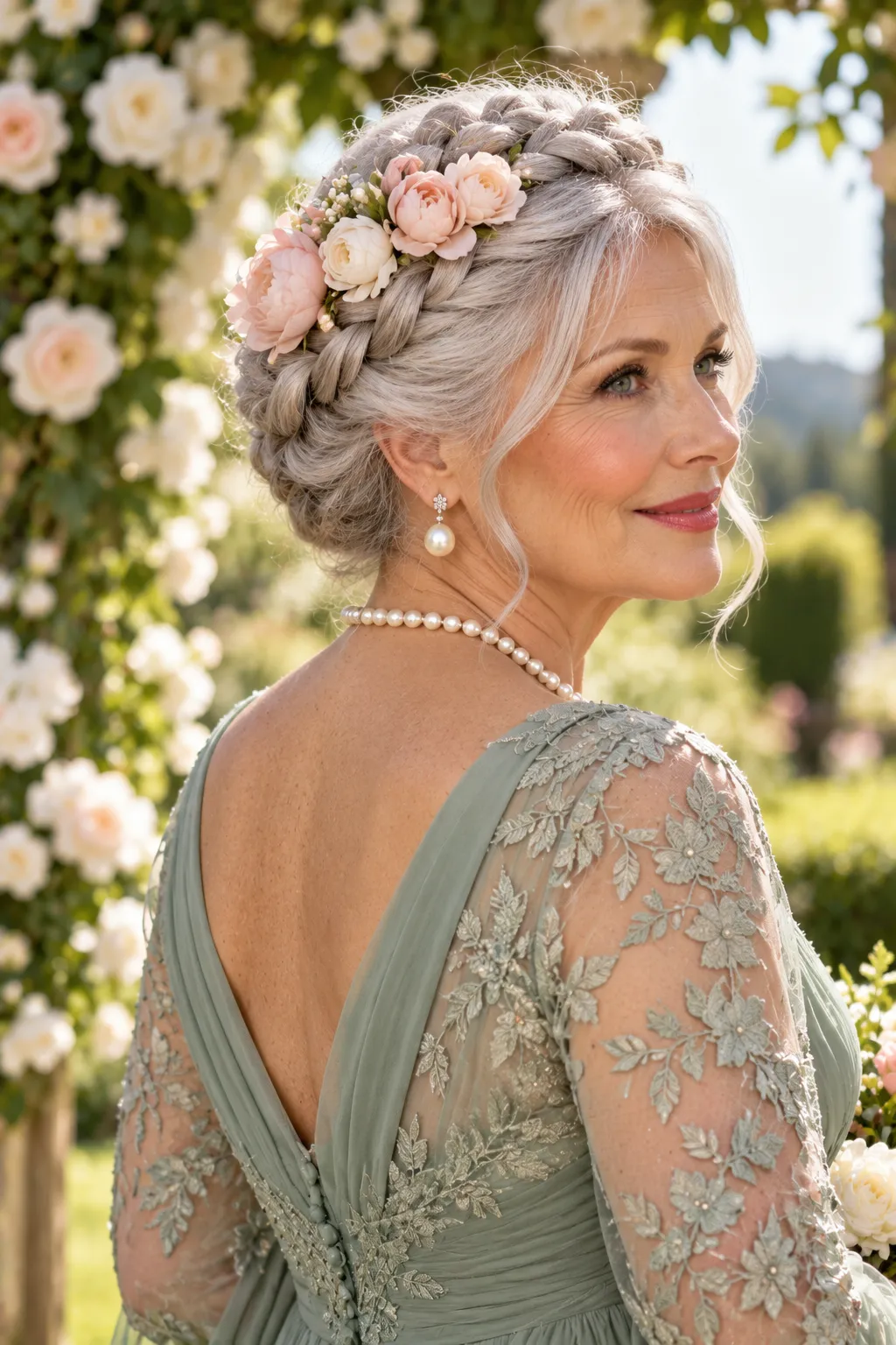 Silver Braided Crown with Fresh Flowers