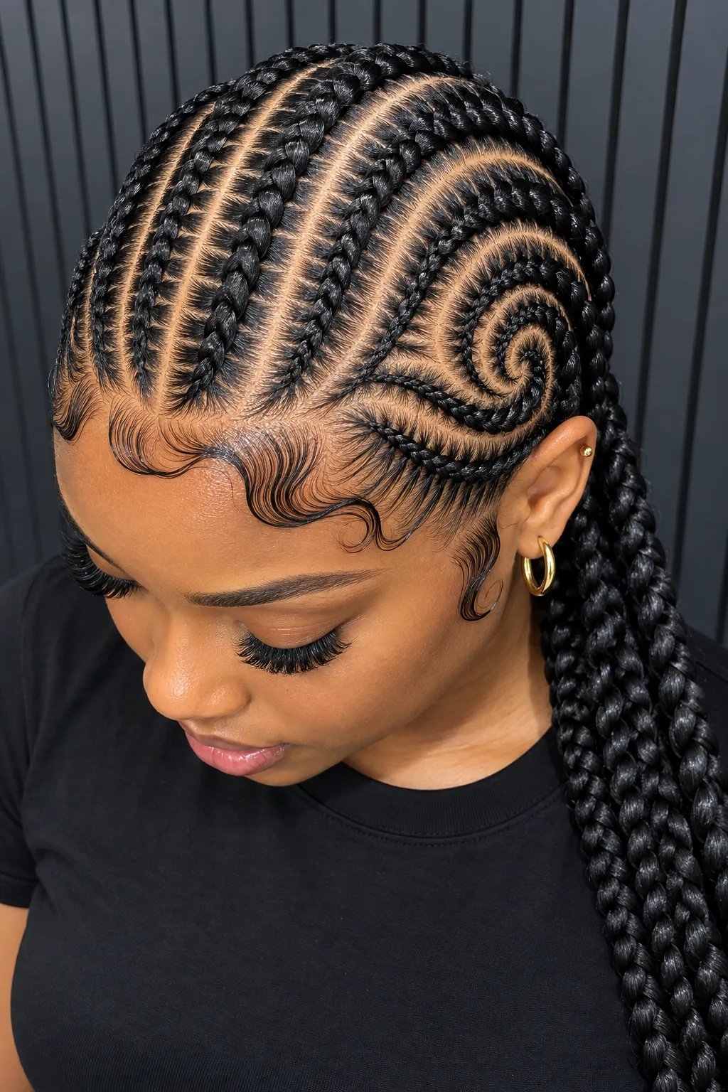 Spiral Cornrows with Sculpted Edges Spiral Cornrows with Sculpted Edges