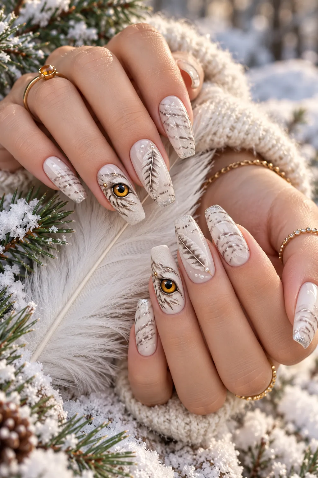  Snowy Owl Feather Nails