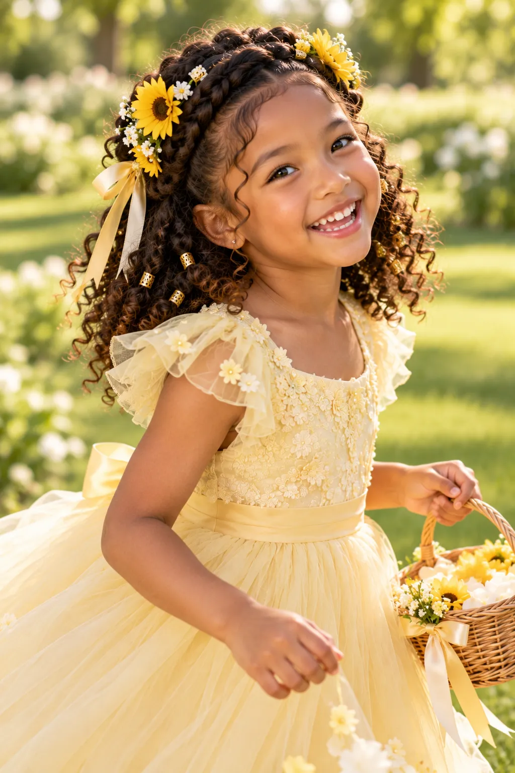 Braided Crown with Sunflower Curls