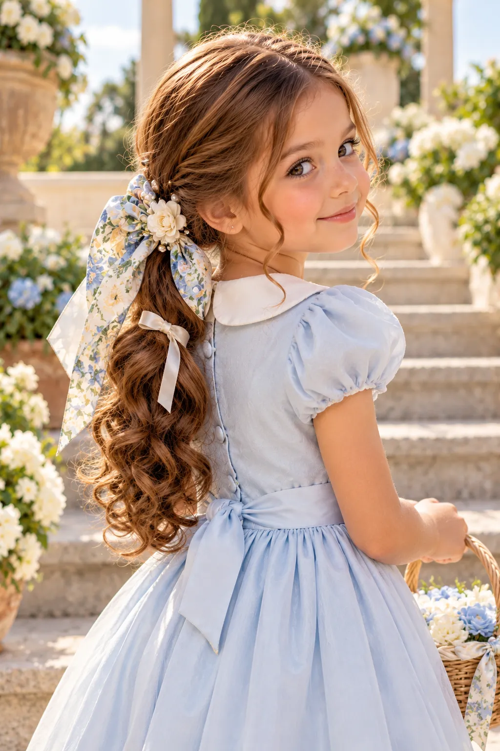 Low Side Ponytail with Floral Bow