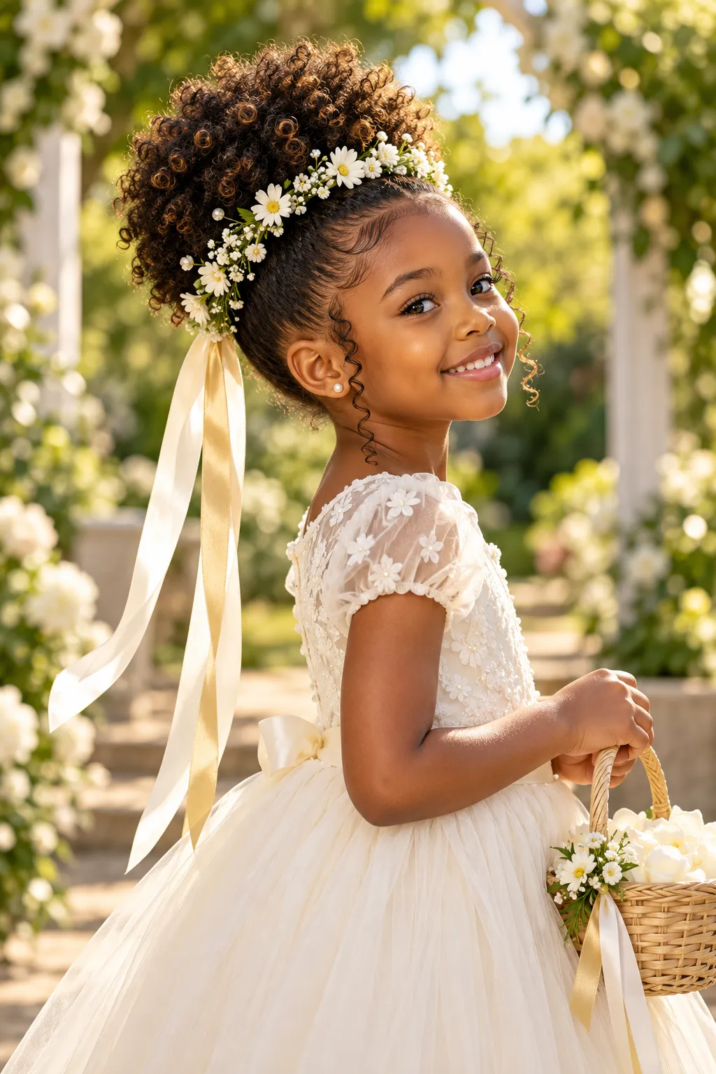 Curly Puff with Daisy Garland