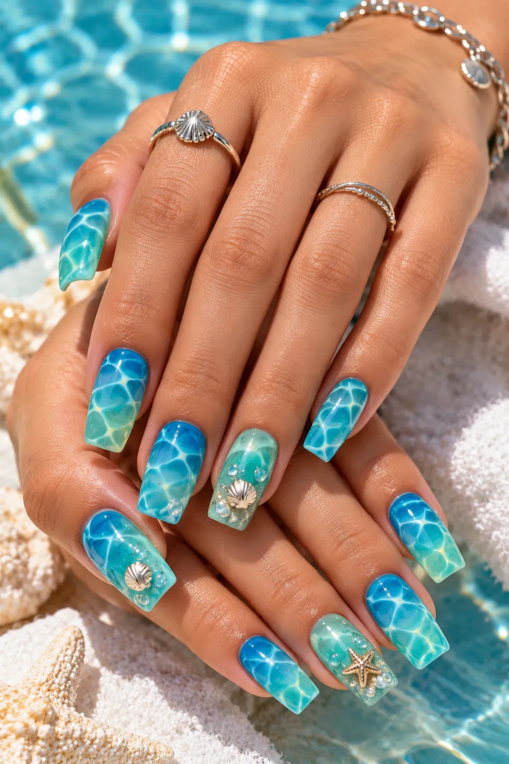 Sunlit Ocean Ripple Nails