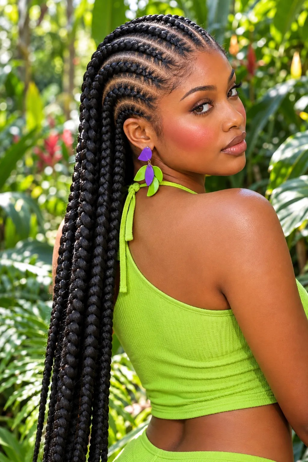 Long Black Cornrows with Jumbo Braids Long Black Cornrows with Jumbo Braids