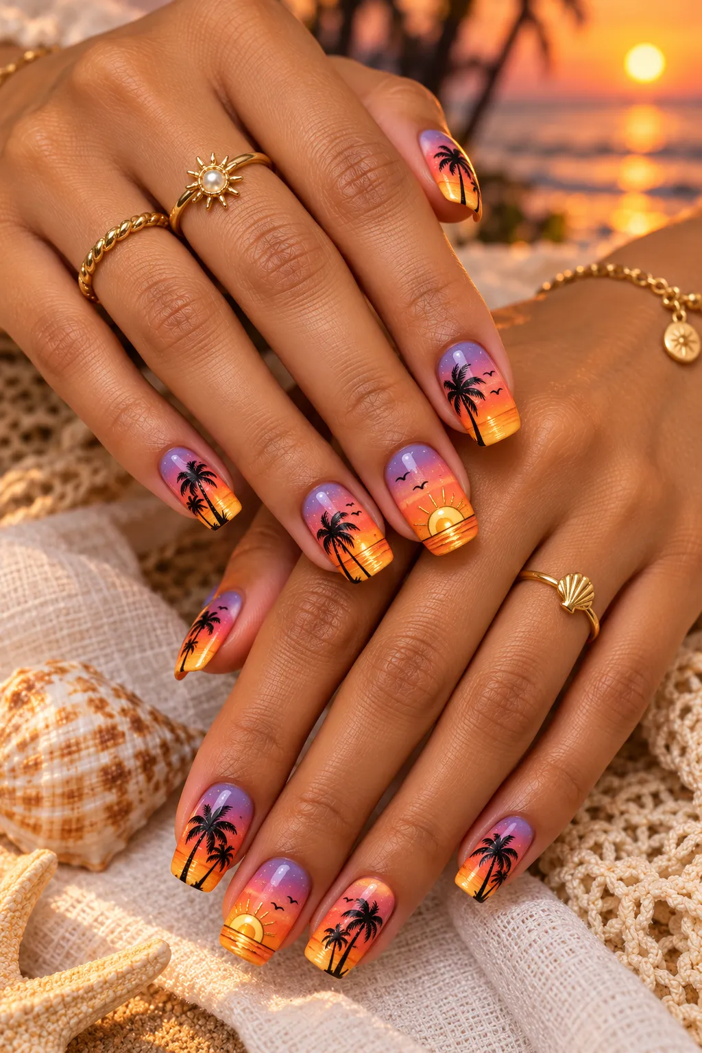 Tropical Sunset Palm Nails
