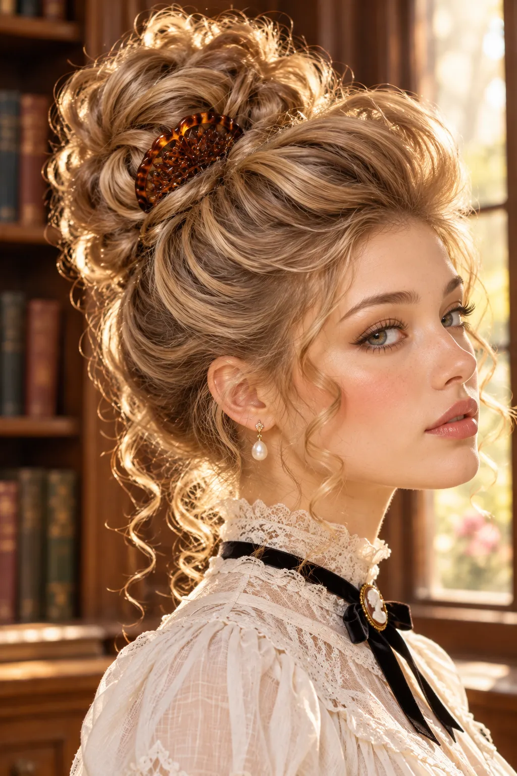 Victorian Top Knot with Tortoiseshell Comb Victorian Top Knot with Tortoiseshell Comb