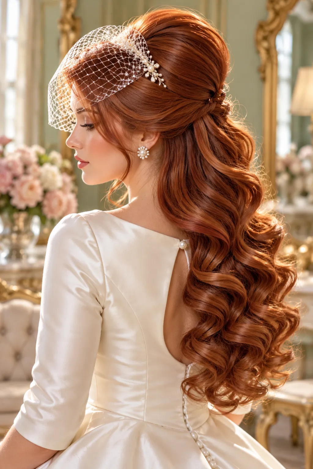 Retro Bouffant with Birdcage Veil