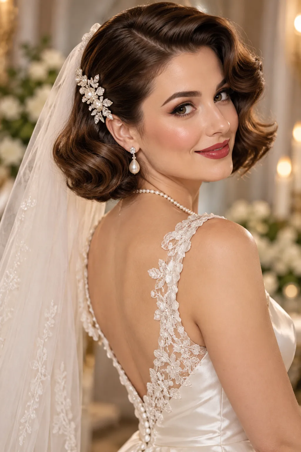 Vintage Side Part Waves with Pearl Hair Clip