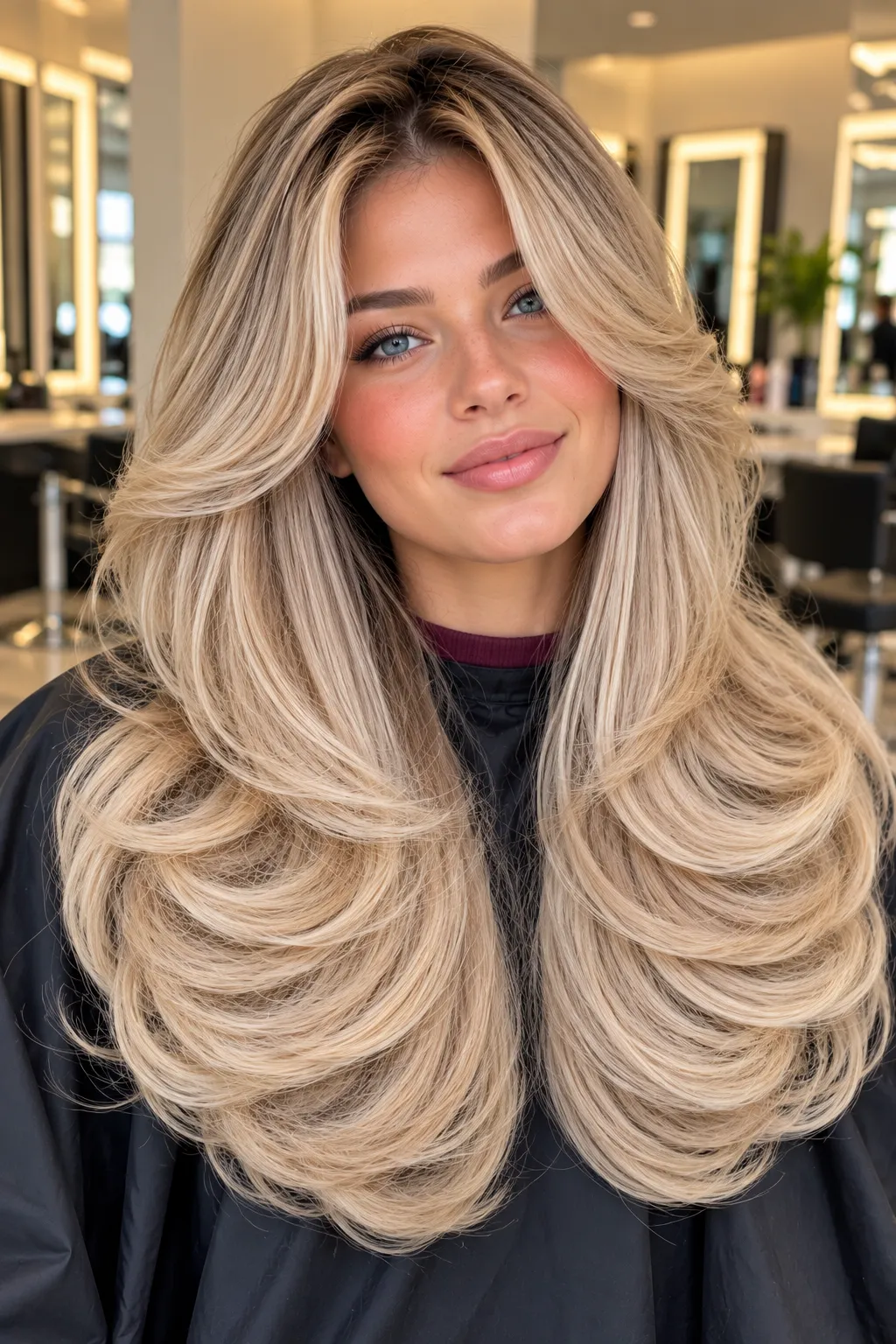 Creamy Sand Blonde Blowout with Rounded Layers Creamy Sand Blonde Blowout with Rounded Layers