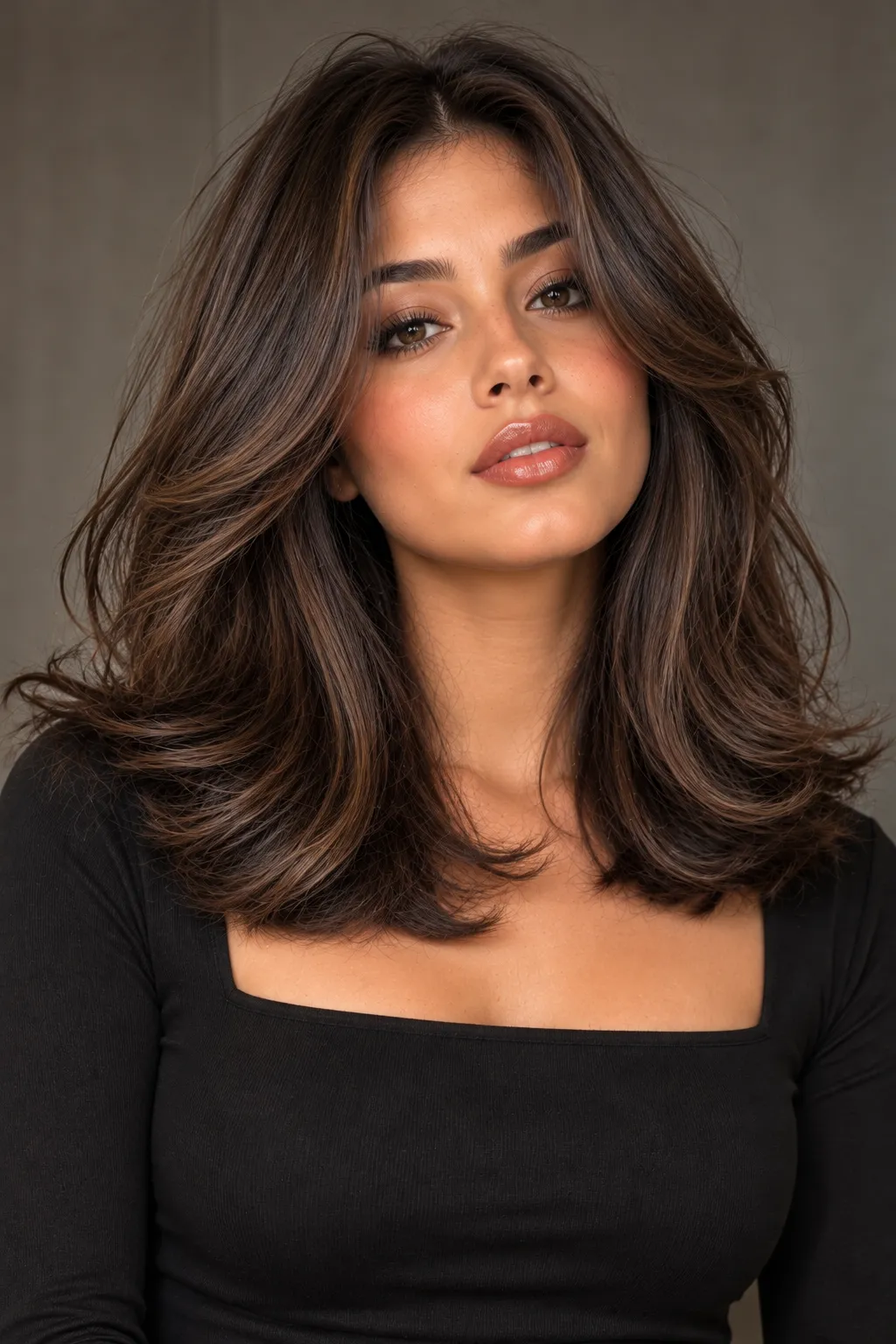 Medium Length Espresso Brown Blowout with Soft Layers Medium Length Espresso Brown Blowout with Soft Layers