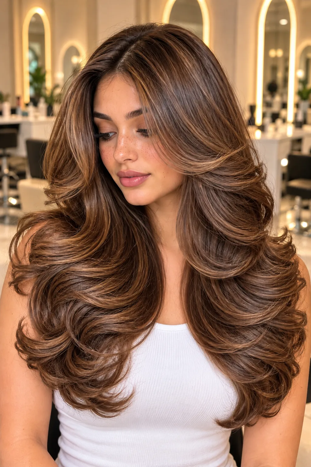 Toffee Brown Glossy Blowout with Side Part Toffee Brown Glossy Blowout with Side Part