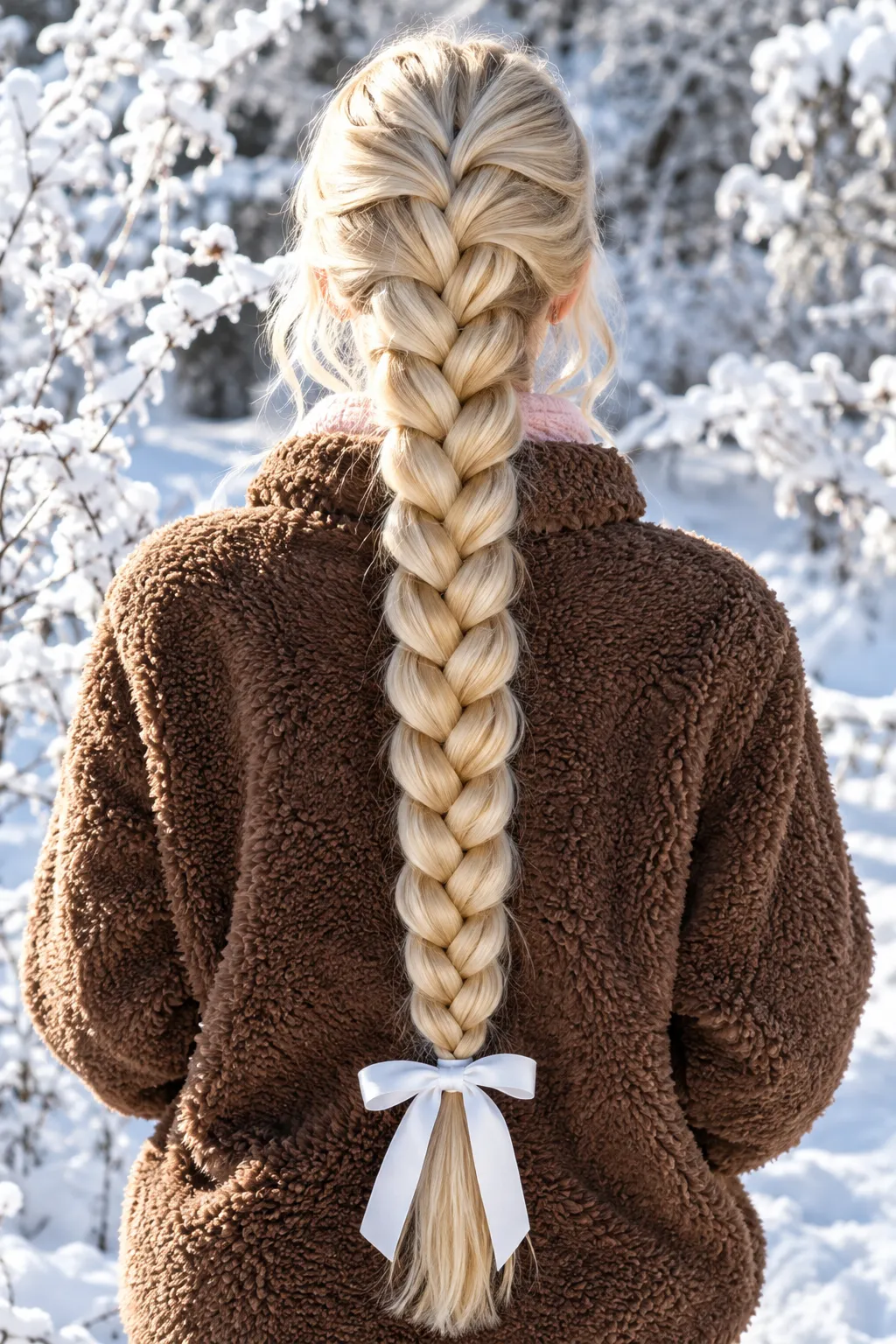 Classic French Braid with White Satin Bow