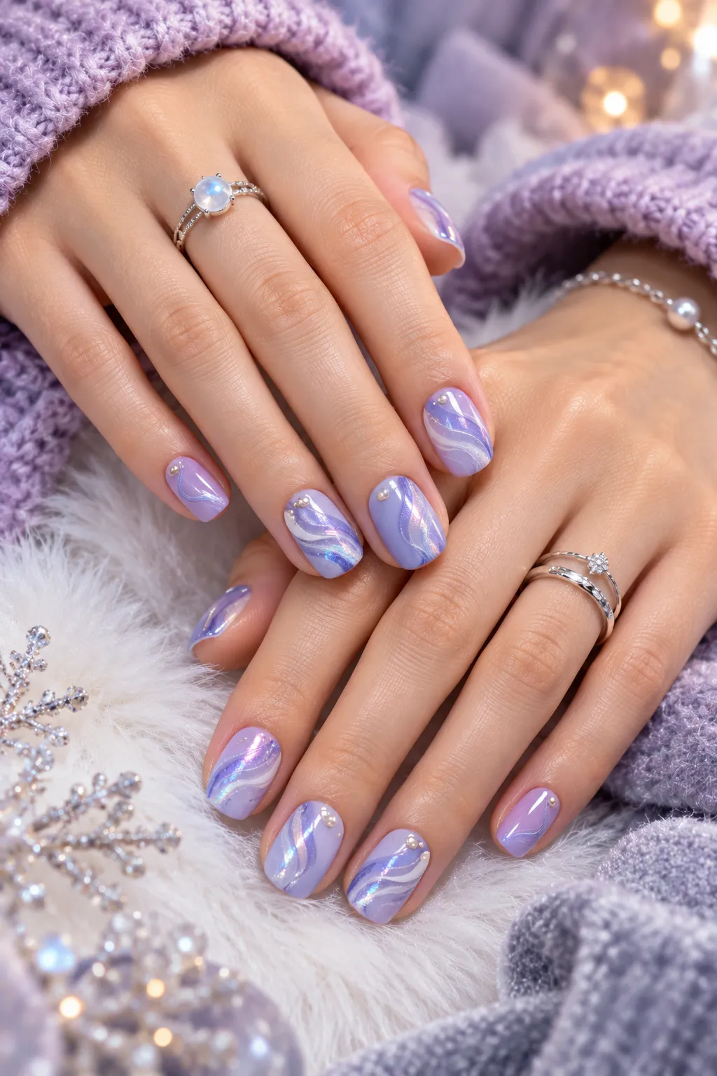 Lavender Aurora Swirl Nails