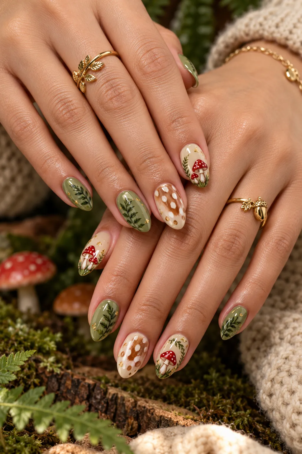 Woodland Mushroom Fern Nails